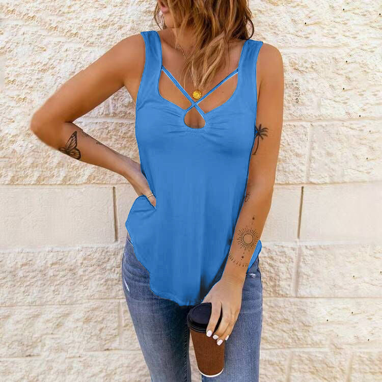 European And American Women's Clothing Cross Solid Color Camisole Top Women