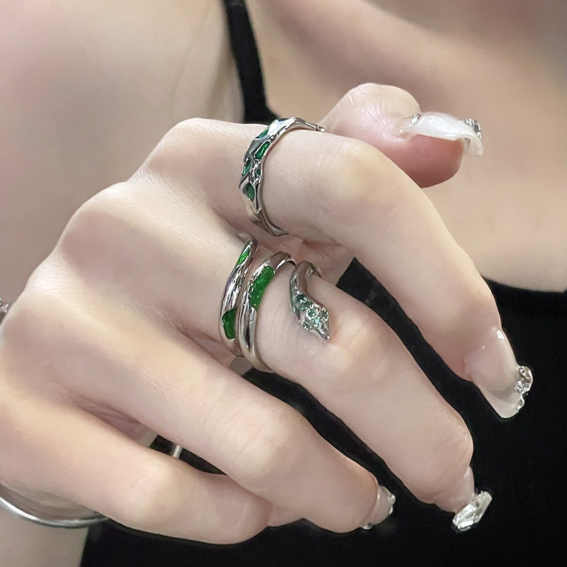 Green Spirit Snake Ins Dark Style Advanced Sense Open-end Zircon Ring