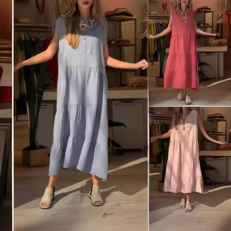 European And American Style Women Cotton Linen Dress Long Dress Women's Clothing