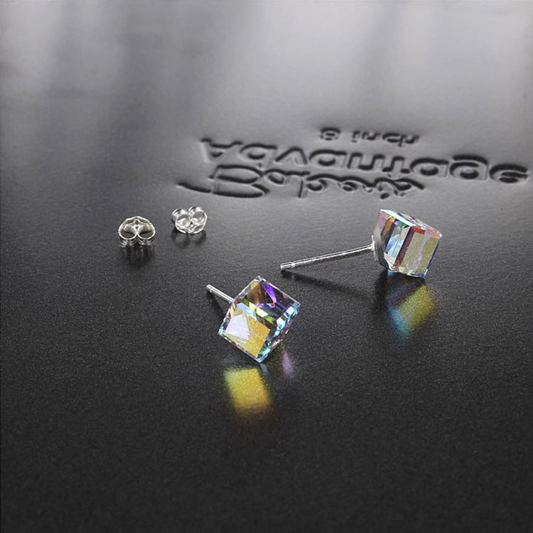 Water Cube Earrings Silver Needle Earrings Ear Jewelry Women