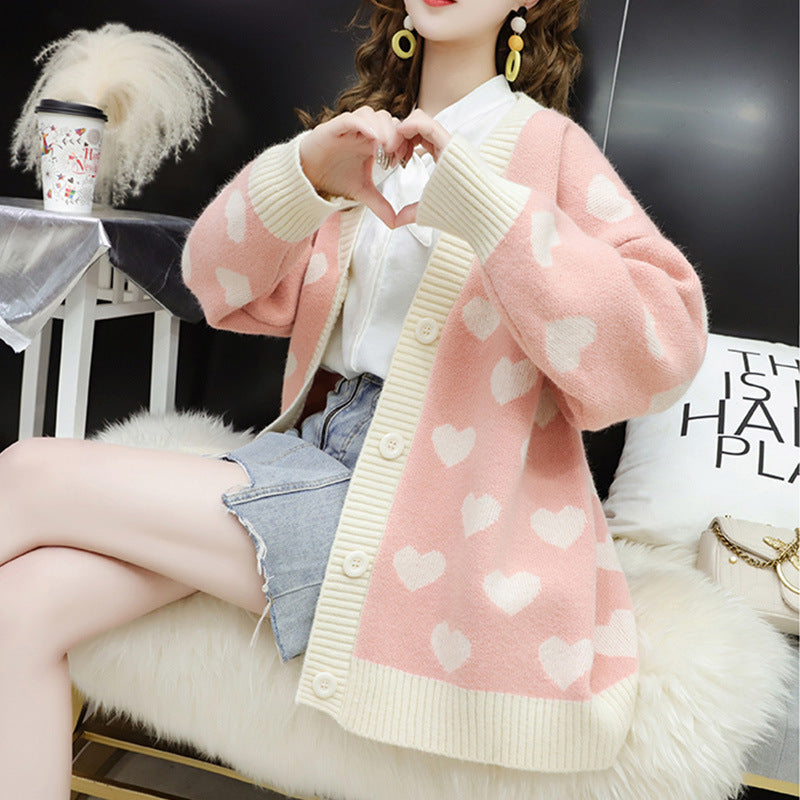 Small Fresh Knitted Cardigan Women Spring And Autumn Women'S Clothing Korean Loose Sweet Sweater