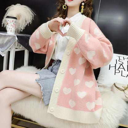 Small Fresh Knitted Cardigan Women Spring And Autumn Women'S Clothing Korean Loose Sweet Sweater