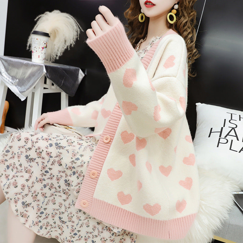 Small Fresh Knitted Cardigan Women Spring And Autumn Women'S Clothing Korean Loose Sweet Sweater