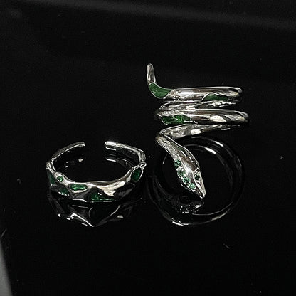 Green Spirit Snake Ins Dark Style Advanced Sense Open-end Zircon Ring