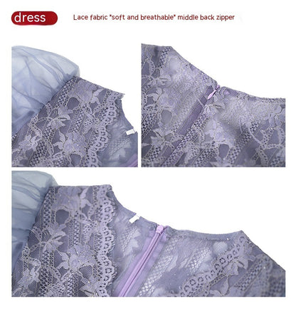 Clothing New V-neck Puff Sleeve Lace Dress Women Show Slim Temperament