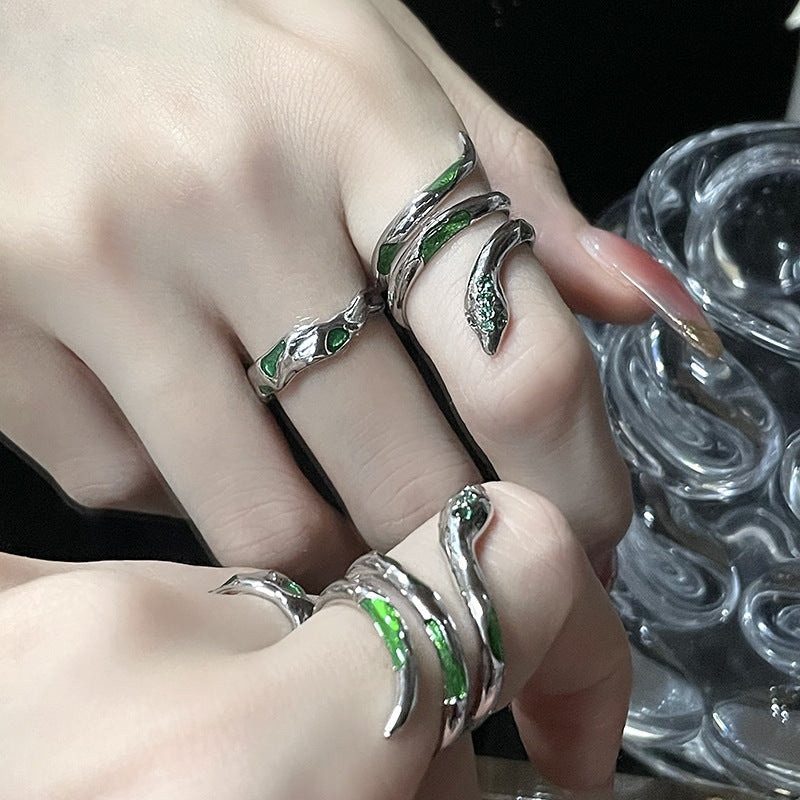 Green Spirit Snake Ins Dark Style Advanced Sense Open-end Zircon Ring
