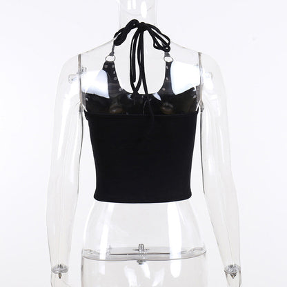 Gothic Print Studs Tight-fitting Beautiful Back Halter Sling Women