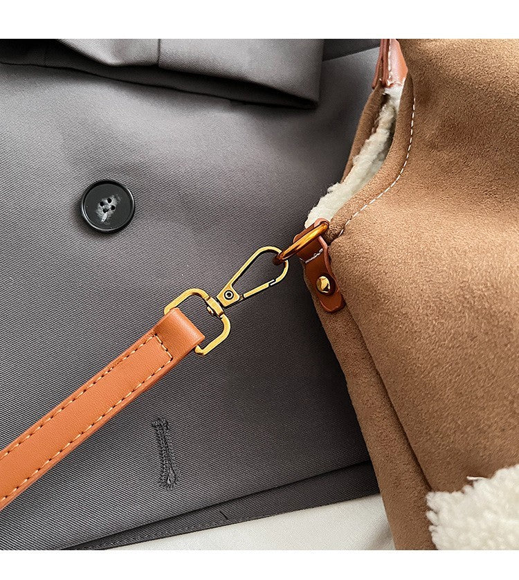 2pcs Women Plush Totes Casual Large-capacity Suede Handbag Winter Bags