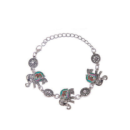 Vintage Ethnic Thai Silver Elephant Jewelry Set Necklace Bracelet Earrings For Women