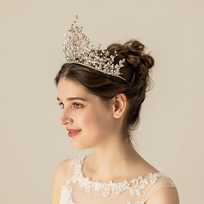 Rhinestones Crystal Tiaras and Silver Colour Flower Diadem Women Headwear Wedding Hair Accessories Brides Jewelry