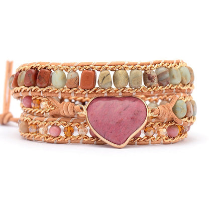 Hand-woven Stone 3-layer Leather Chain