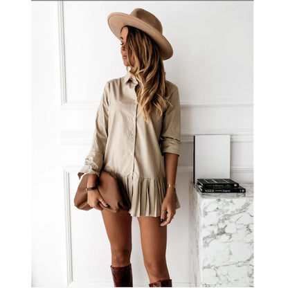 European And American Women's Clothing Pleated Slim Shirt Shirt Dress Women
