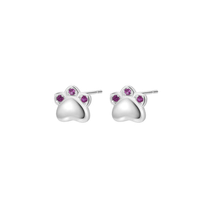 S999 Sterling Silver Cat's Paw Epoxy Stud Earrings