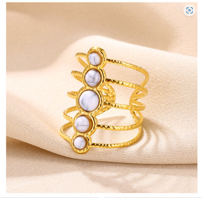 Turquoise Inlaid Multi-layer Female Ring