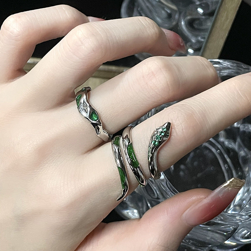 Green Spirit Snake Ins Dark Style Advanced Sense Open-end Zircon Ring