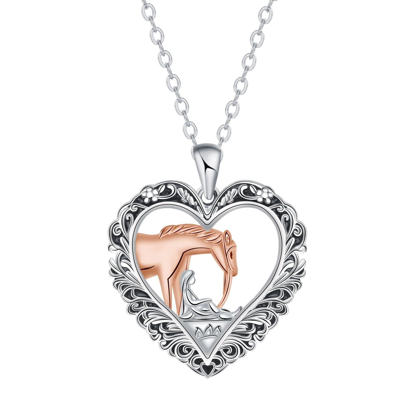 Women And Horse Jewelry Sweet Elegant Heart Pendant Necklace