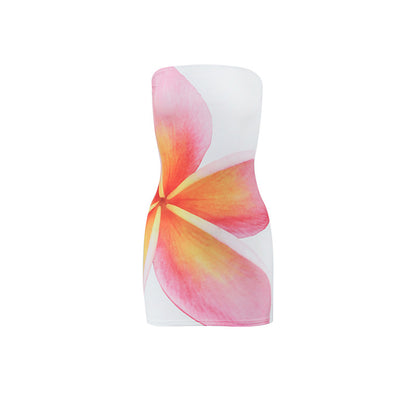 Sexy Women Clothing Tube Top Multi-color Printing Slim-fit Sheath Short Dress