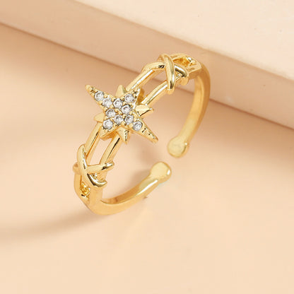 Elegant Eight Awn Star Micro Inlaid Zircon Open Ring For Women