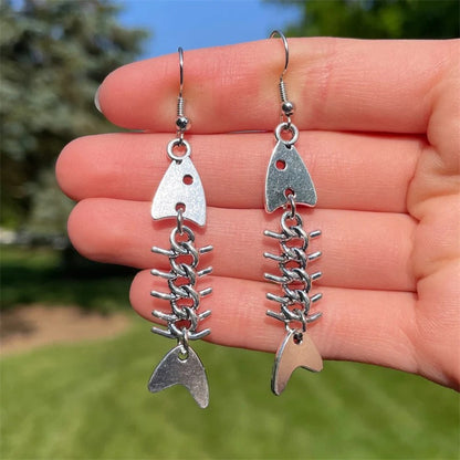 Ancient Silver Ornament Fishbone Fishbone Necklace Earrings