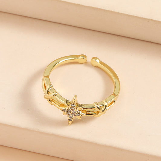 Elegant Eight Awn Star Micro Inlaid Zircon Open Ring For Women