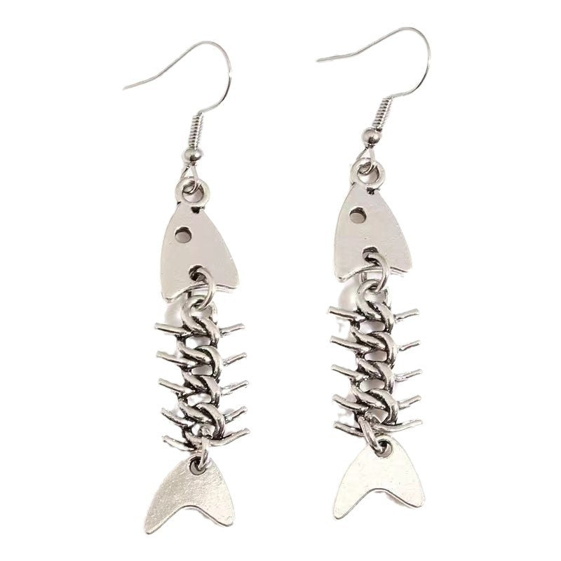 Ancient Silver Ornament Fishbone Fishbone Necklace Earrings