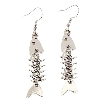 Ancient Silver Ornament Fishbone Fishbone Necklace Earrings