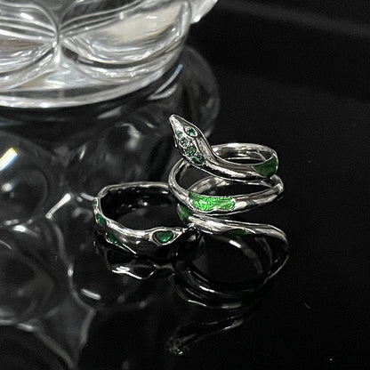 Green Spirit Snake Ins Dark Style Advanced Sense Open-end Zircon Ring