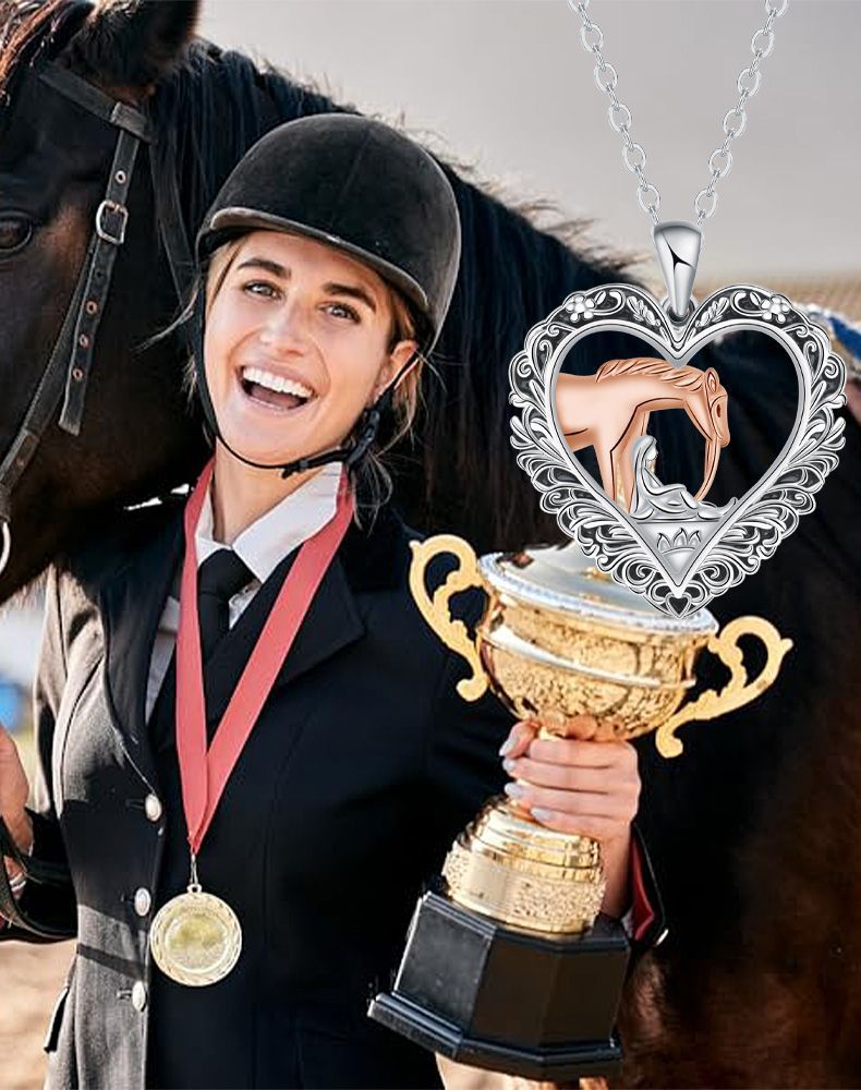 Women And Horse Jewelry Sweet Elegant Heart Pendant Necklace