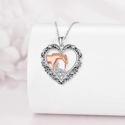 Women And Horse Jewelry Sweet Elegant Heart Pendant Necklace