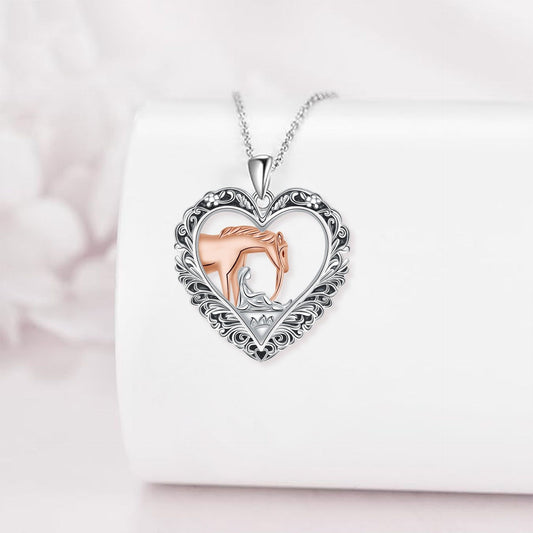 Women And Horse Jewelry Sweet Elegant Heart Pendant Necklace