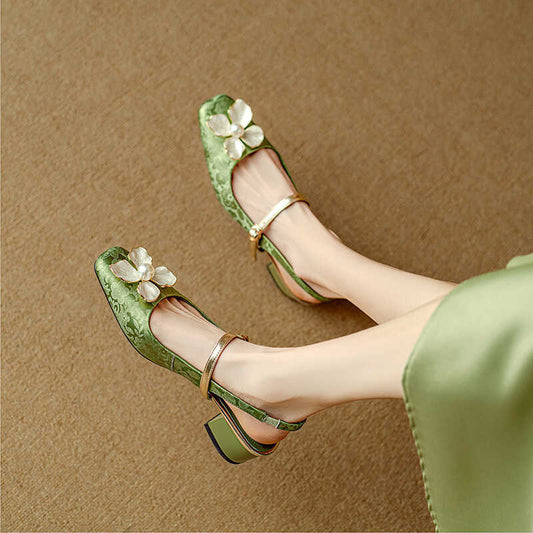 French Retro Square Toe High Heels Women