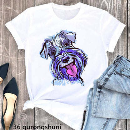 Summer Women's Clothing Schnauzer Dog Women's Printed Wear Clothes T-shirt Women