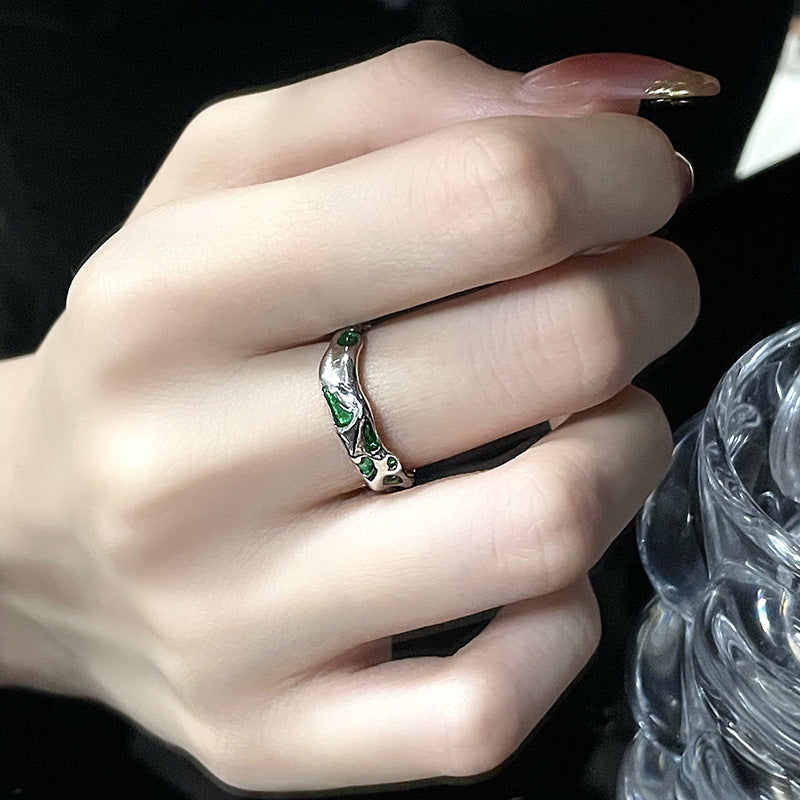 Green Spirit Snake Ins Dark Style Advanced Sense Open-end Zircon Ring