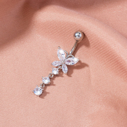 Women's Butterfly Zircon Umbilical Ring Piercing Jewelry